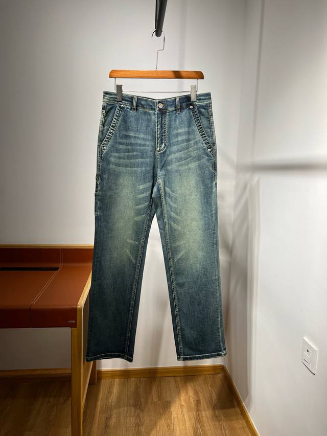 New 2025 Spring and Summer Men's Small Straight Business Casual Blue Denim Thin