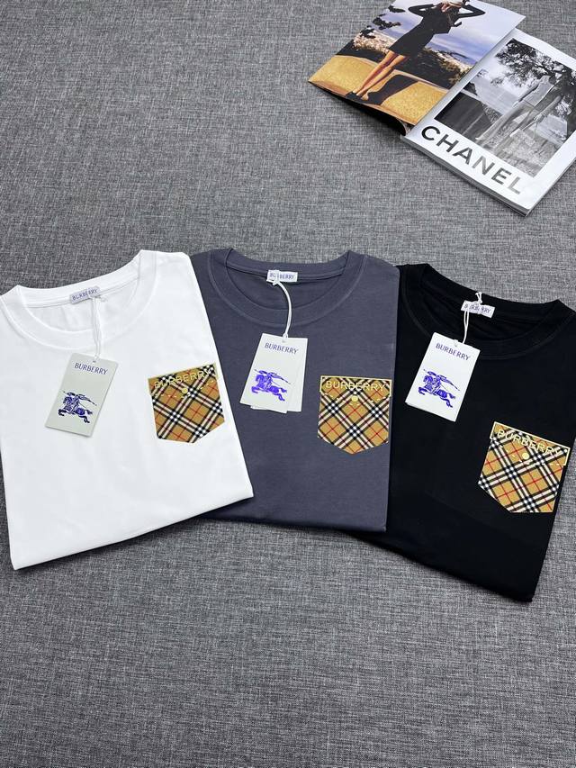 Burberry 2025 new men's round neck short sleeves, Hong Kong goods, heavyweight p