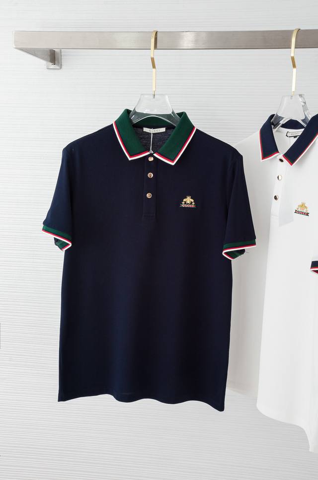 Gucc#* I2025 Men's Business Casual Solid Color Lapel Short Sleeve Polo Shirt#Cus
