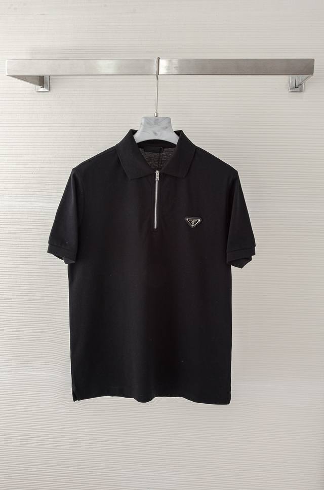 Pra# Da Pu# Lada 2025 Men's Business Casual Solid Color Lapel Short Sleeve Polo