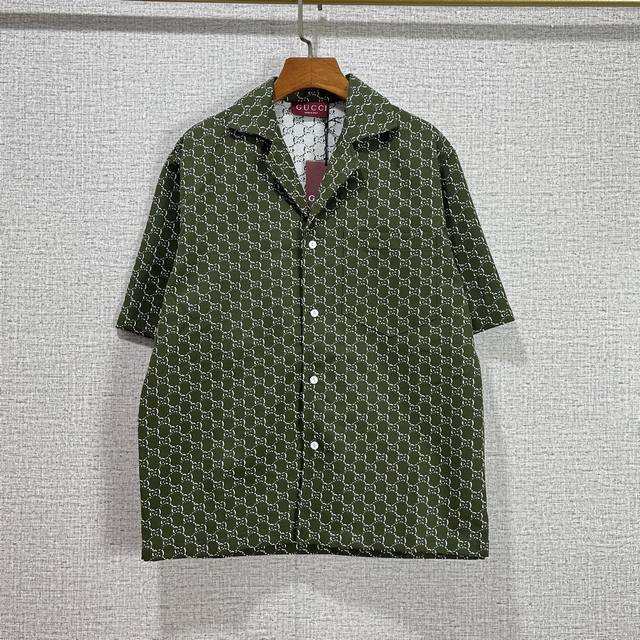 Guc*I 2025 Ss Spring and Summer new style Double G jacquard short-sleeved shirt