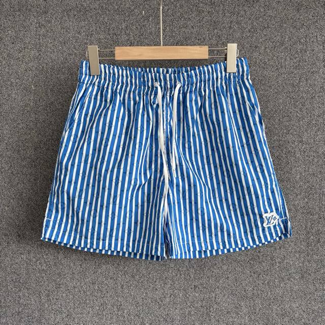 Lv 2025Fw New Fall/Winter Blue and white striped casual shorts Full-length Monog