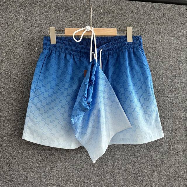 Guc*I 2025 Fw Early Fall New Style Woven printed casual shorts Blue to white gra