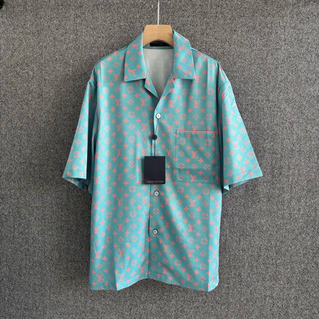 Lv 2025Fw New Fall/Winter Silk printed lapel short-sleeved shirt All-over Monogr