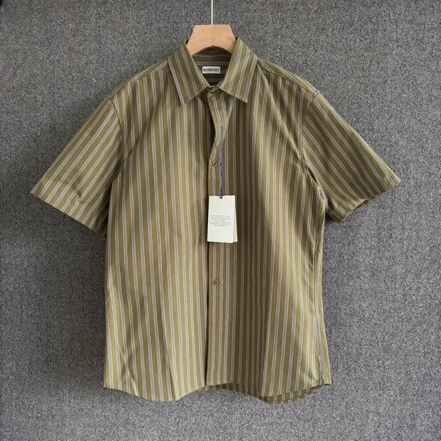 Bur*Erry 2025Fw Early Fall New Style Knitted striped short-sleeved lapel shirt H