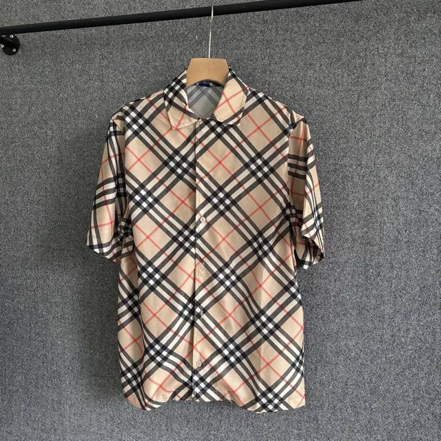Bur*Erry 2025 Ss Spring/Summer new style Silk check short-sleeved shirt High qua