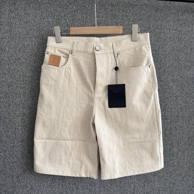 Lv 2025 Ss new spring and summer Light denim cotton shorts Pockets with nubuck L