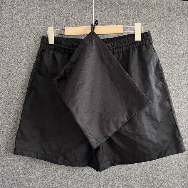 Guc*I 2025 Ss Spring and Summer new style Double G jacquard shorts Custom black