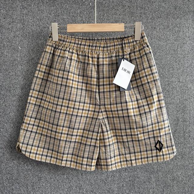 Di*R 2025Fw Early Fall New Check cotton casual shorts Beige cotton blend fabric