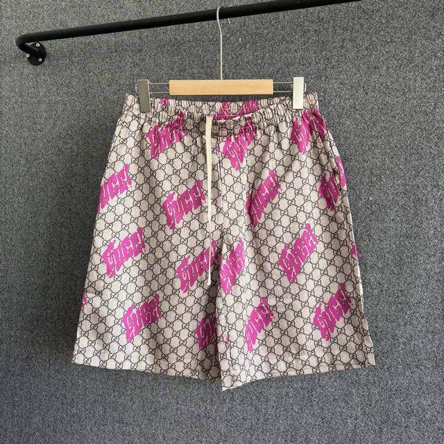 Gu*Ci 2025 Ss Spring/Summer new style Silk casual beach shorts All over double G