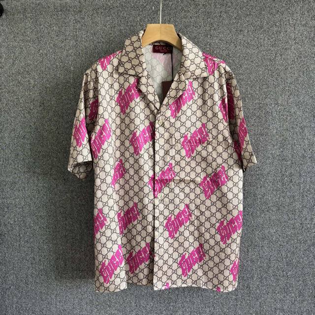 Guc*I 2025 Ss Spring and Summer new style Silk lapel short-sleeved shirt Classic