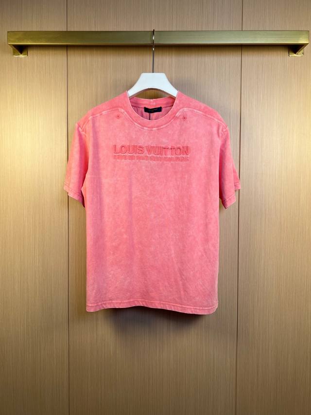 Lv 25Ss new tie-dye washed ribbed embroidered letter short-sleeved T-shirt size: