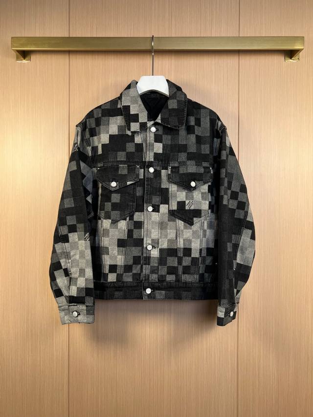 Lv 25Ss new checkerboard mosaic denim jacket size: 46-48-50-52