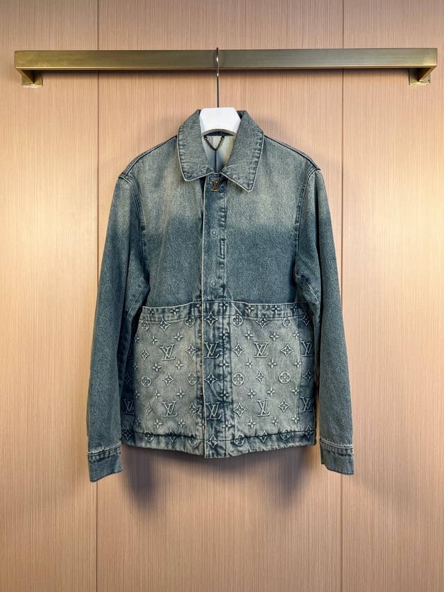 Lv Upcycled Embossed Canvas Denim Jacket Size: 46-48-50-52