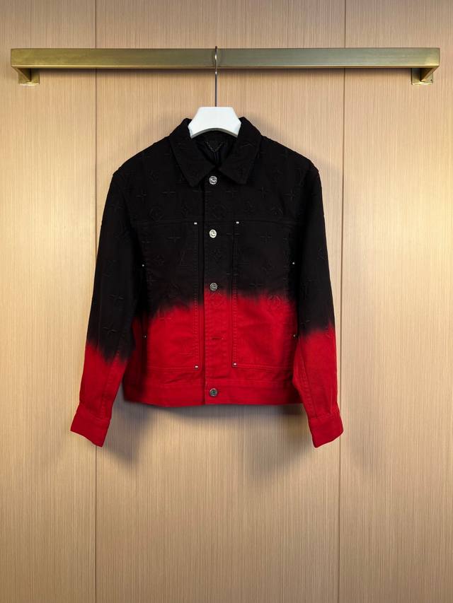 Lv red and black gradient embroidery denim jacket size: 46-48-50-52