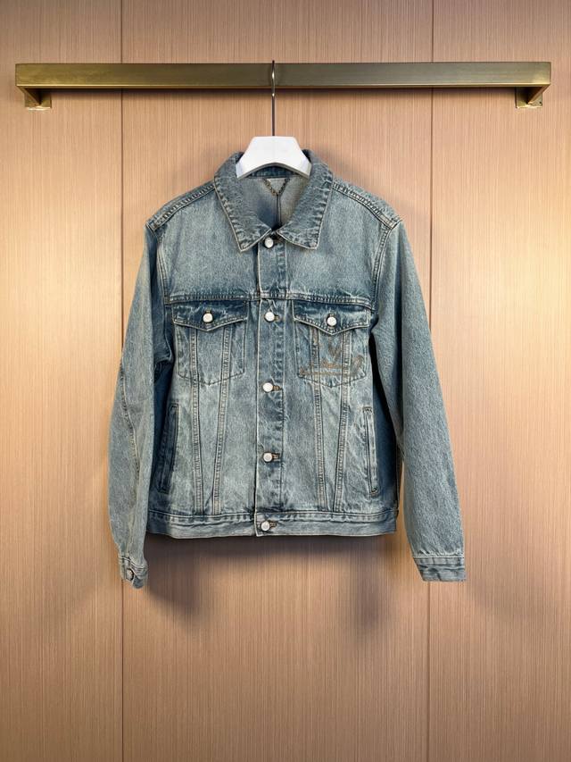 Lv 25Ss Pearl Button Pocket Logo Denim Jacket Size: 46-52