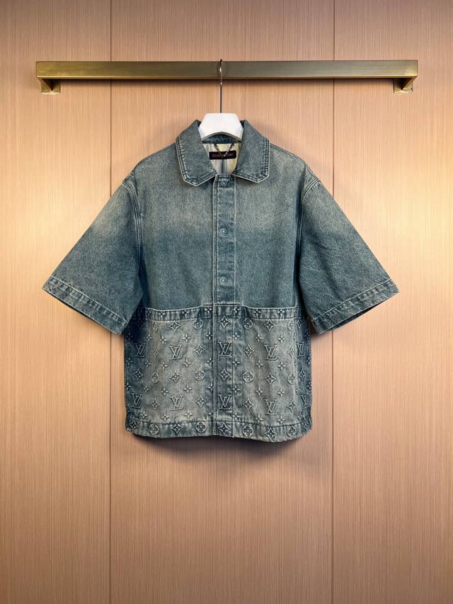 Lv 25Ss Summer new embossed half-sleeved shirt denim jacket Wang Hedi & Huang Mi