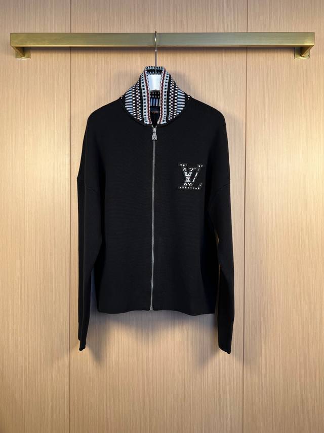 Lv 2025Fw new coat colorful plaid collar organic cotton knitted bomber jacket Si