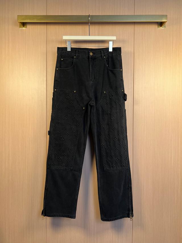 Lv 25Ss Double Side Embossed Jeans Trousers Black 30-36
