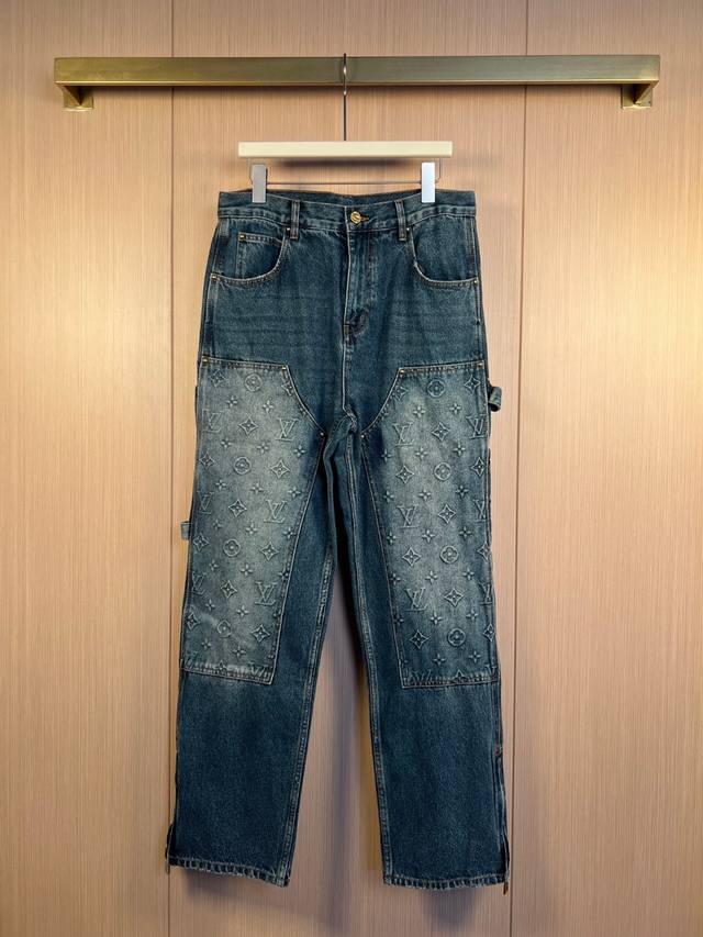 Lv 25Ss Double sided embossed jeans trousers blue 30-36