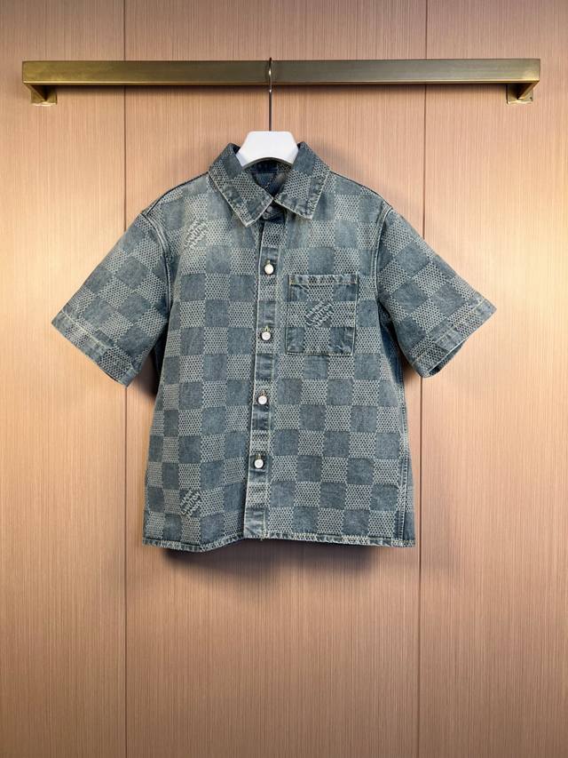 Lv 25Ss new 3D checkered denim shirt half sleeves S-Xl