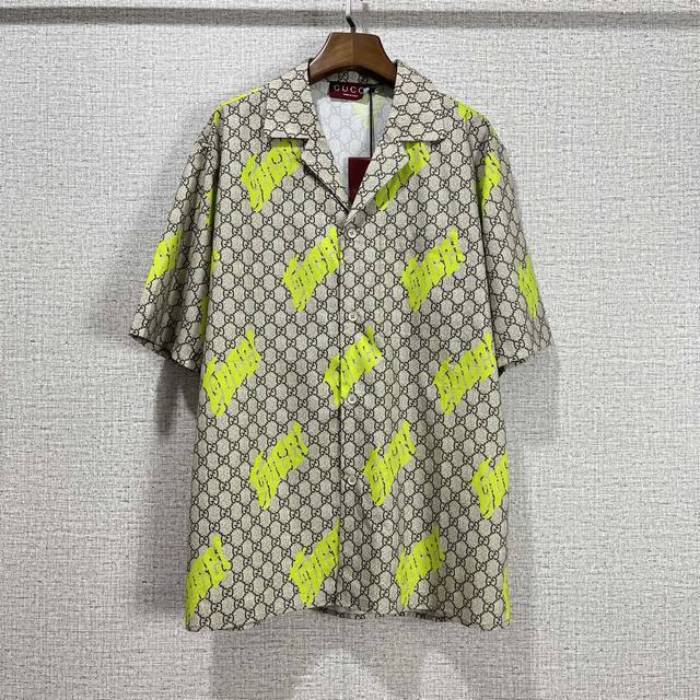 Guc*I 2025 Ss Spring and Summer new style Knitted lapel short-sleeved shirt Clas
