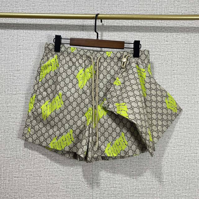 Gu*Ci 2025 Ss Spring/Summer new style Cotton casual beach shorts All over double