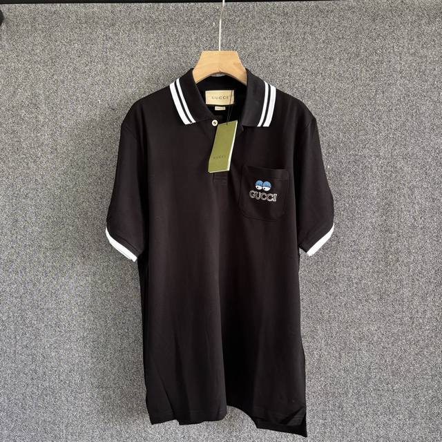 Guc*I 2025 Ss Spring and Summer New Style Comfortable elastic cotton pique lapel