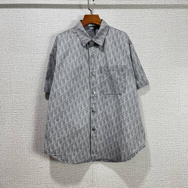 Dio* Dior 25Ss full-print jacquard short-sleeved shirt The letters on the fabric