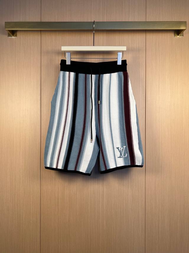 Lv 25 new shorts shorts organic cotton vertical stripes crochet embroidery S-Xl