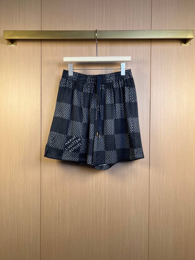Lv 2025Ss Summer new blue jacquard short-sleeved shirt and shorts suit, with its