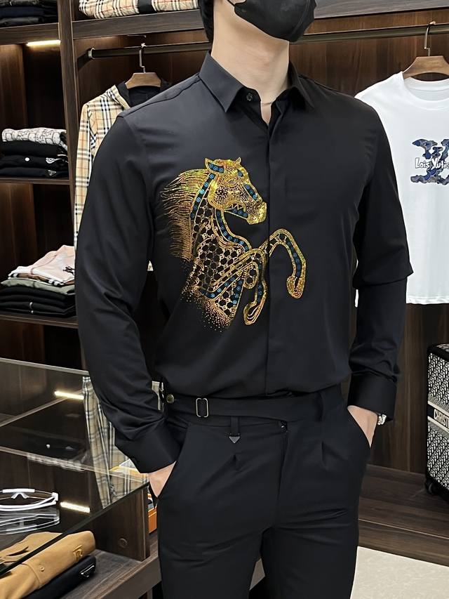 Mainly promote Hermes Hermes counter latest men's must-have long-sleeved shirt,