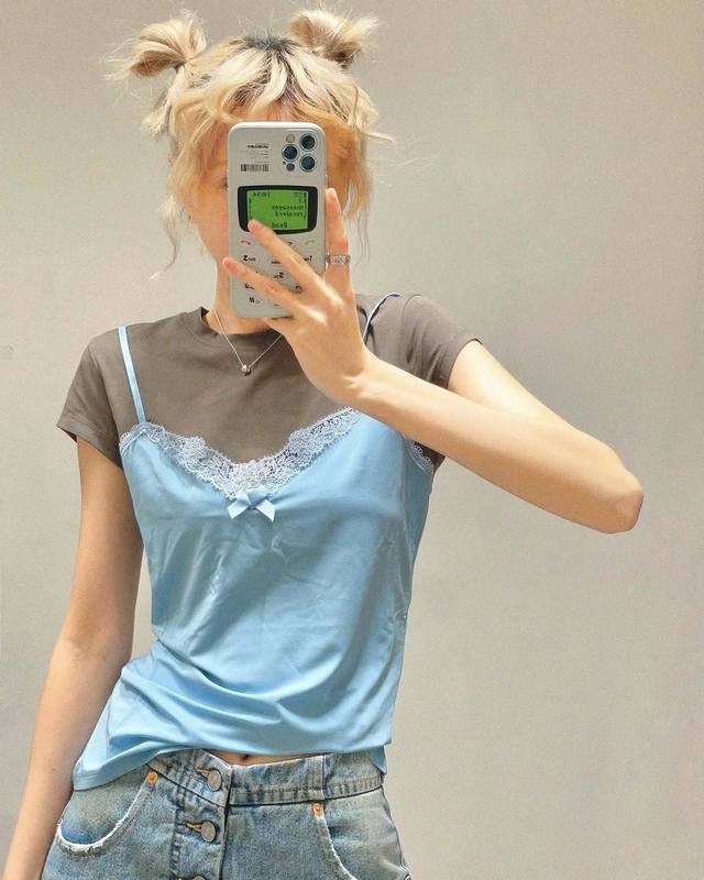 25Ssacne Studios suspender stitching T Cheng Xiaotong style Smlp : color matchin