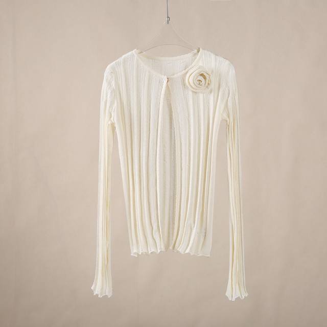 5Ss new 25Ssblumarine three-dimensional flower cardigan Sml : White
