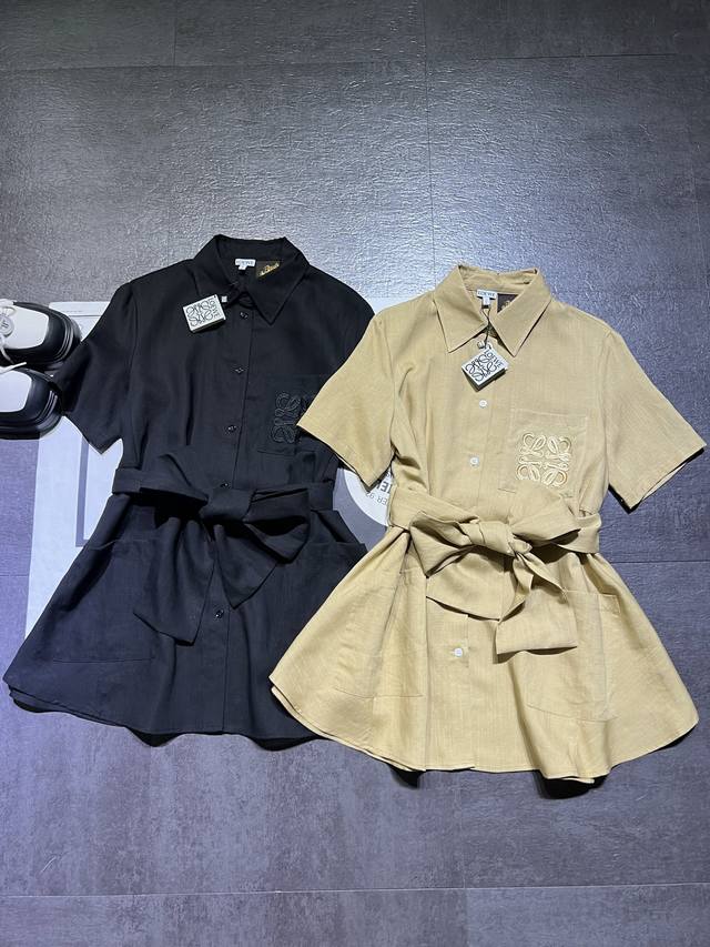 Loew**Loewe 25 spring and summer new nude shirt dress is shipped, linen cotton f