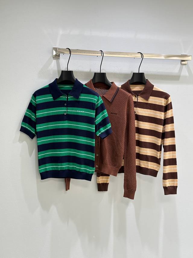 25Ss Spring and summer new striped Polo knitted short-sleeved top A exclusive hi
