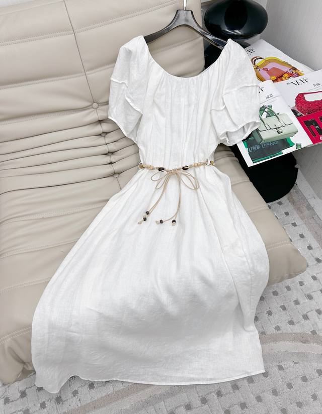 25 new style, U-neck puff sleeve dress, 100% linen fabric, solid color design, s