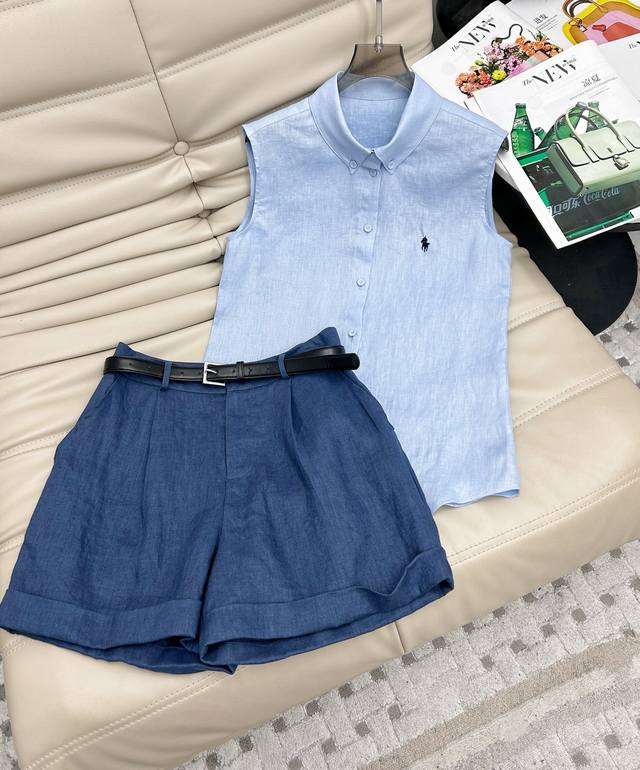 Highly recommend the 2025 new sleeveless lapel top and shorts two-piece set, 100