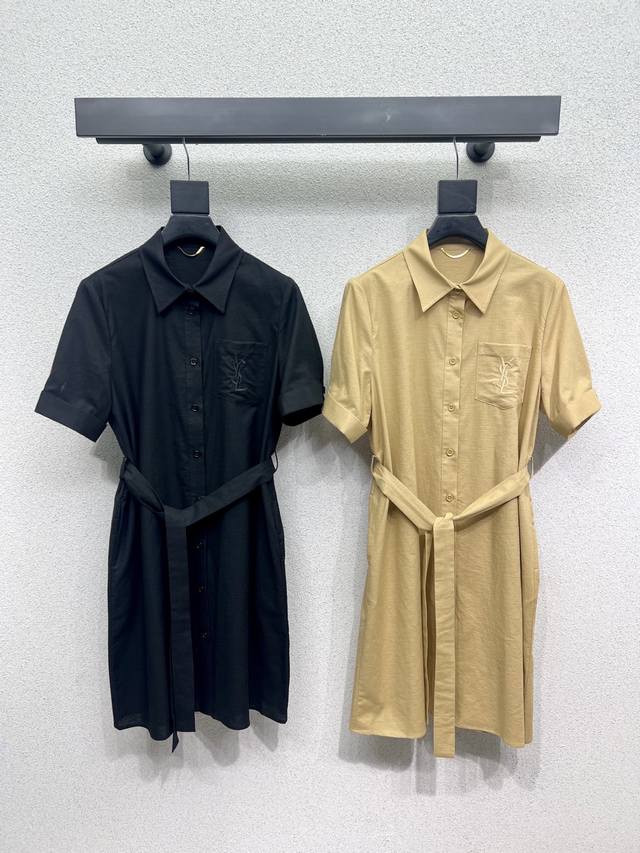 Saint Laurent shirt-style short-sleeved dress is neat and fashionable. Recommend