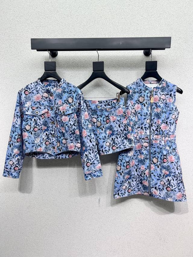 L series retro floral denim jacket + shorts, take them separately. Imported pure