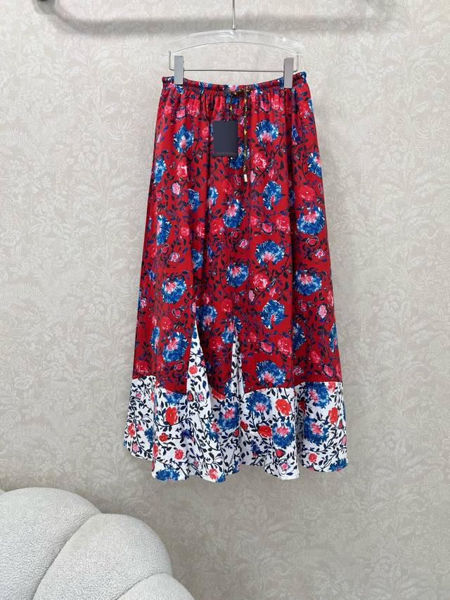 Louis Vuitto*25 new waist drawstring printed skirt custom Yb imported twill thic