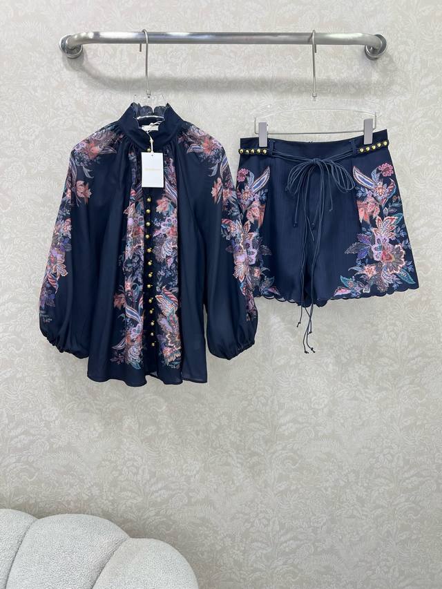 New navy blue Zimmerman* Zimmerman 25 new style suit off-shoulder printed top +