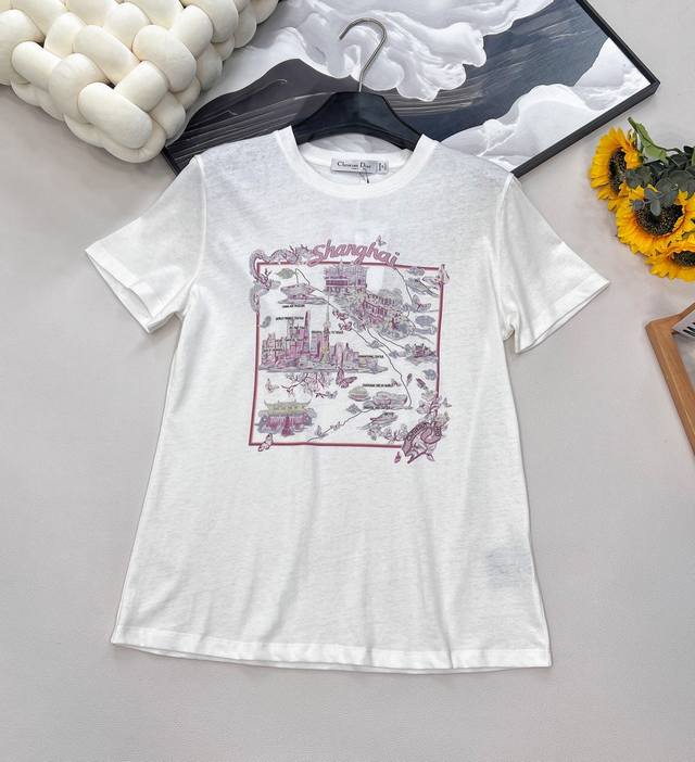 Dior2025Ss new city view round neck printed short-sleeved T-shirt, customized Yb