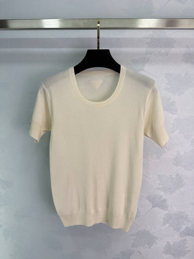 Pr*2025 Spring and Summer new round neck knitted short-sleeved top, round neck d