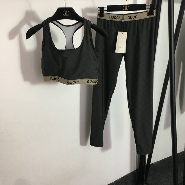 Style No. 1769 Gucc* new yoga sports suit, monogram printed webbing waist vest w
