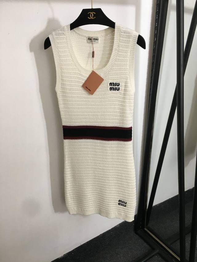 Style No. 20253794 Miumi* new logo embroidered hollow knitted sleeveless vest dr
