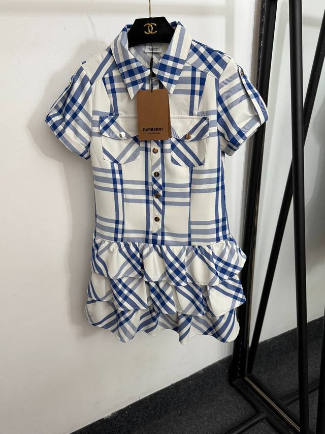 Style No. 20253789 Burberr* New chest pocket plaid lapel short-sleeved dress ruf