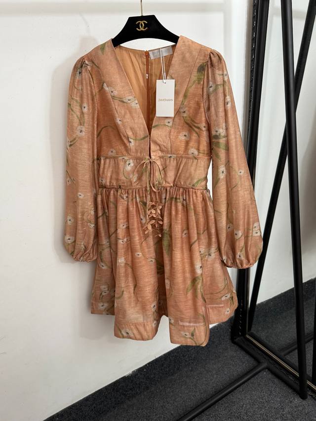 Style No. 20253778 Zimmermann new white small flower print V-neck waist lantern