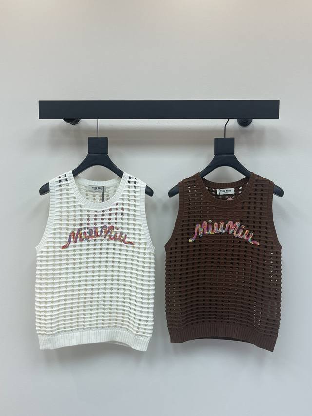 Miumi*25 New hollow letter knitted vest custom Yb cotton yarn weaving comfortabl