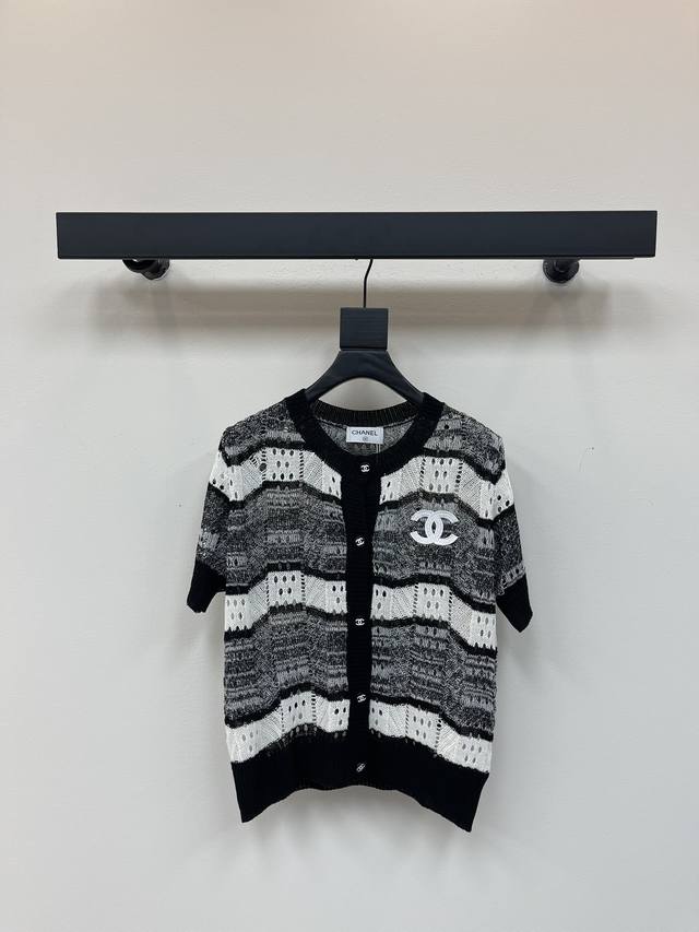 Chane*25 new hollow knitted cardigan fabric breathable Logo pattern decoration e